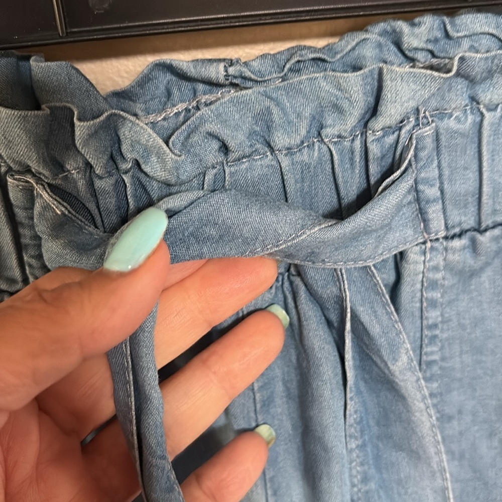 Denim Blue Drawstring organic RAYON jogger Pants pull on elastic waist belt Med - Picture 4 of 14